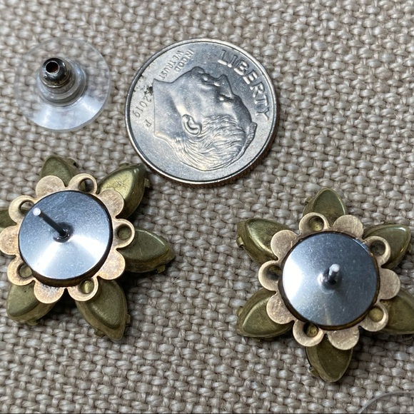 2 pc Set! Liz Palacios Necklace + Earrings Swarovski Crystal Flowers Green+ Aqua - Picture 10 of 11